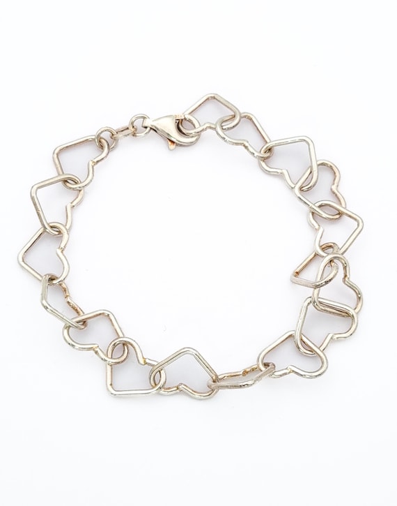 Linked Hearts Chain Bracelet, Vintage Sterling Silver Minimalist Jewellery, Hallmarked Romantic Love Gift, Boxed