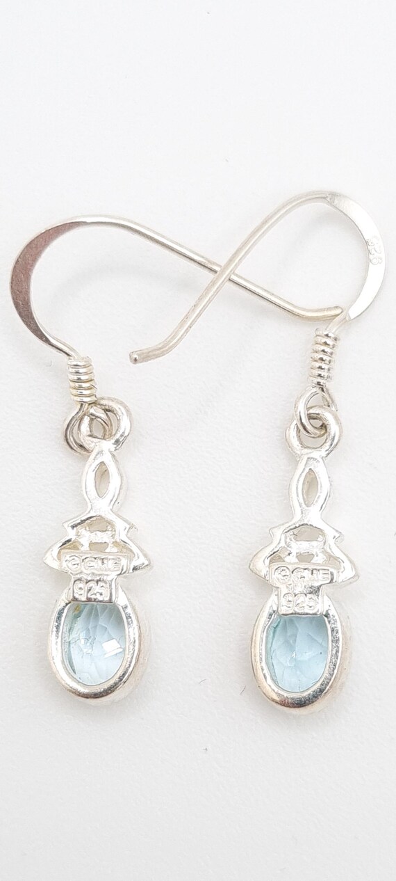 Celtic Knot Blue Topaz Earrings, Vintage Sterling Silver Gemstone Dangle Drops, December Birthday Jewellery View 3