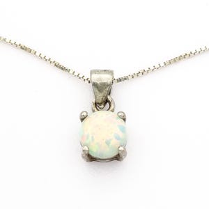 Collar de plata y ópalo solitario, cadena de plata de ley vintage, colgante minimalista de piedra preciosa sintética 925, regalo para mujer