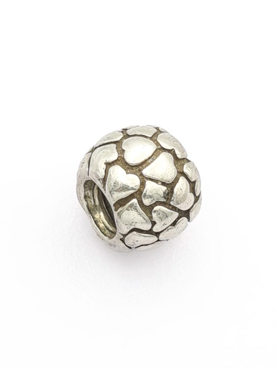 Sterling Silver Hearts Bracelet Charm, Vintage 925 Pandora Compatible Slide-On Bead, Unisex Collectors Jewelry
