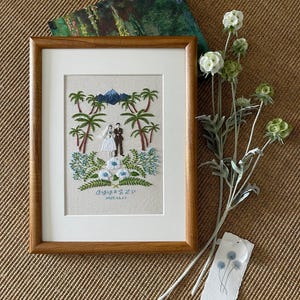 Handbroderat bröllopsfoto, unika bröllopssouvenirer, bröllopsdagspresenter, bröllopspresent till nygifta, förlovningspresenter
