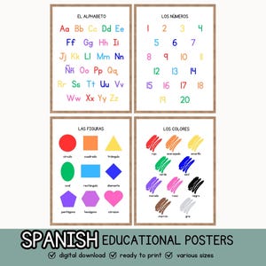 Spanish Education Posters, Spanish Learning Poster, Spanish Homeschooling Printable, Bilingual Teaching, Montessori Toddler Playroom Decor
