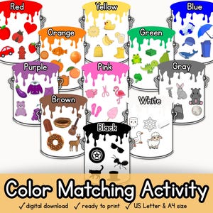 Color Match-Aktivität, lehrreiche Kleinkindaktivität, Vorschule Homeschooler druckbar, Farbenlernspiel, ruhiges beschäftigtes Buch Montessori