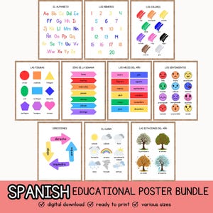 Spanish Education Posters, Spanish Alphabet Poster, Preschool Homeschooler Printable, Decorative Playroom Art, Classroom Decorative Prints