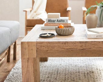 Handcrafted Reclaimed Oak Coffee Table: Rustic Farmhouse Block Design