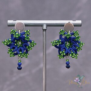 Tatting Lace Lapis Lazuli Earrings: Pyrite Crystal Fairycore