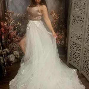 Elegant Custom Detachable Layered Tulle Lace Wedding Dress Skirt,Lace Bridal Overskirt Additional Train,Removable Bridal Overlay, Separates