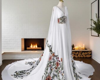 Wedding Dress Lace Wild Flower Custom Bridal Gown Unique Color Wedding Dress Alternative Bride Themed  Wedding Outdoor Fairy Tale Wedding