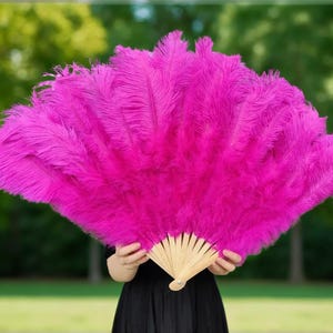 Large Ostrich Feather Fan Hot Pink Burlesque Prop Dance Costume Accessories Vintage Glam Decor Wedding Centerpieces Dance Prop