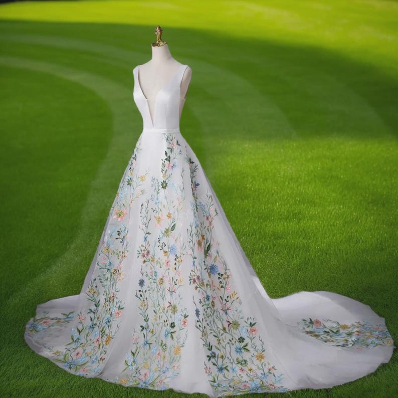 Wedding Dress Wild Flower Lace Custom Bridal Gown Floral Color Wedding Dress Outdoor Wedding Themed Garden Wedding Fairy Tale Destination image 4
