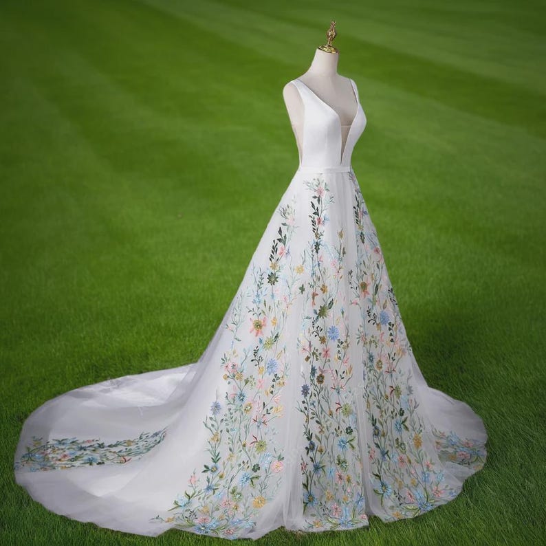Wedding Dress Wild Flower Lace Custom Bridal Gown Floral Color Wedding Dress Outdoor Wedding Themed Garden Wedding Fairy Tale Destination image 3