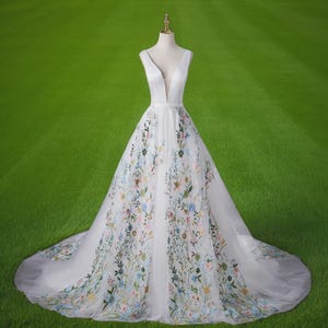 Wedding Dress Wild Flower Lace Custom Bridal Gown Floral Color Wedding Dress Outdoor Wedding Themed Garden Wedding Fairy Tale Destination Dress Only