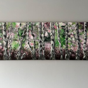 Birches in Spring Painting: 30x80cm Acrylic Canvas Art