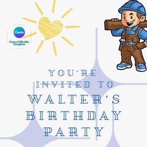 Kids Birthday Party Invitation - Cartoon Birthday Party Card -  Editable Canva Template - Digital Invitation - Kids Party - Digital Download