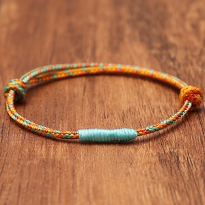 Orange Aqua Cord Bracelet, Adjustable Handwoven Surfer Style, Custom Wrap Color
