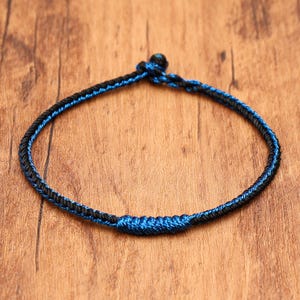Royal Blue and Black Cord Bracelet, Minimalist Wristband, Custom Size