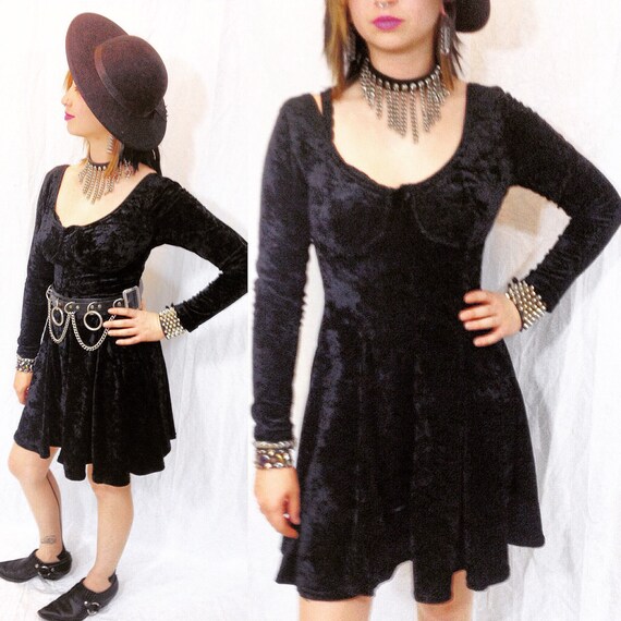 black velvet skater dress long sleeve