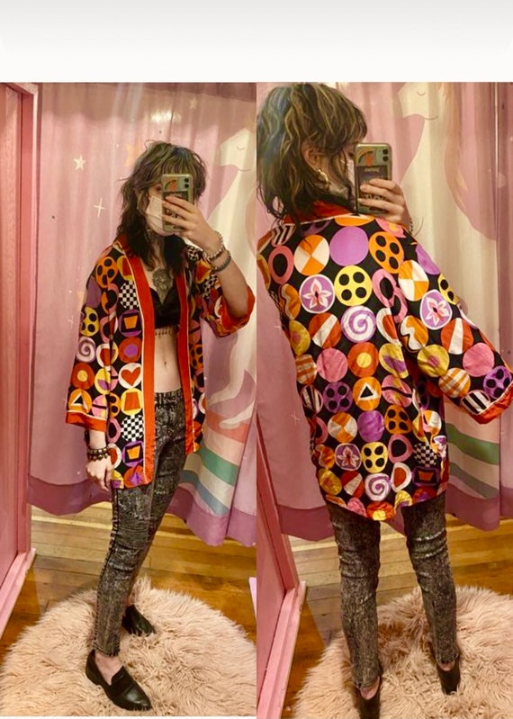 Vintage SILK Bob Mackie op art robe womens small m