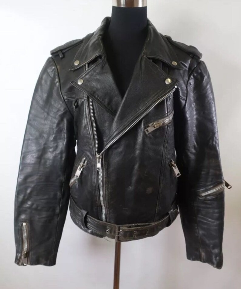 Wilhelm Krawehl Vintage 70s Black Leather Motorcycle Jacket Image 0