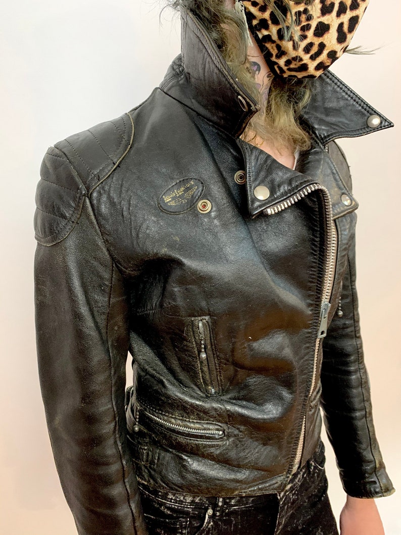 LEWIS LEATHERS 34 70s vintage lightning black biker jacket Etsy