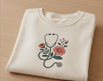 Nurse Shirt Floral Stethoscope Medical Tee Healthcare Worker Gift for Women