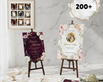 Floral Wedding Welcome Sign Template, Editable Canva Design (Digital Download)