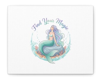 Find Your Magic Mermaidcore Canvas | Iridescent Ocean Gradient Shell Motif