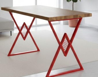 Tischbeine aus rotem Metall - Modernes X-Rahmen-Stahlgestell