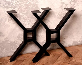 Industrial Metal Table Legs X-Shaped, Modern Heavy Duty Steel Base for Dining Table, Desk or Workbench, Black Powder Coated Furniture Frame