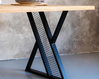 Patas de mesa de comedor de metal (juego de 2) en forma de X, patas de mesa de acero cromado, estructura metálica trapezoidal, base de mesa industrial dorada, patas de hierro