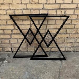 Black Metal Dining Table Legs (Set Of 2) Triangle Shape, Modern Steel Table Legs, Gold Industrial Table Base, Iron Legs For Live Edge