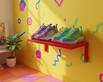 Red Floating Wall Shoe Shelf - Colorful Dopamine Accent Display