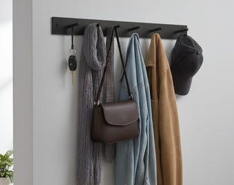 Metall Wand Hakenleiste - Schwarzer Stahl Kleiderbügel, Minimal Wand Organizer für Mäntel, Taschen & Schlüssel