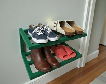 Zapatero flotante de pared verde, ahorra espacio