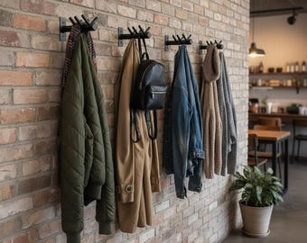 Wandgarderobe - Schwarze Metallhaken für Eingangsbereich, Büro oder Café, Moderne Loft-Wandhänger, Hochleistungsstahl-Organizer