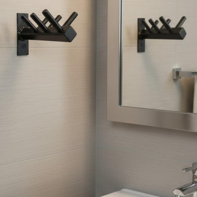 Angled Coat Rails Wall Coat Rack - Black Metal Hooks for Entryway, Office or Café, Modern ...