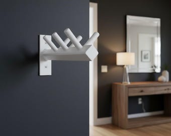White Coat Rack Minimalist Wall Hooks, Modern Entryway Organizer, Clean Aesthetic Wall Hanger