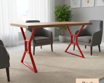 Modern Red Steel Table Base - Heavy-Duty X-Frame Legs for Dining Table & Office Desk