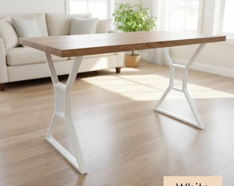 White Metal Table Legs - Modern Steel Desk Base for Dining, Office & Workbench