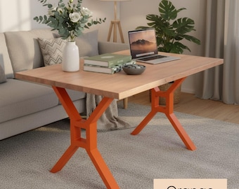 Orange Metal Table Legs - Modern X-Frame Steel Base for Dining Table, Desk or Workbench