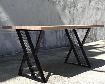 Patas de acero industriales en forma de X, base de mesa de metal negro con inserto de malla para muebles de comedor u oficina modernos / Juego de 2 patas