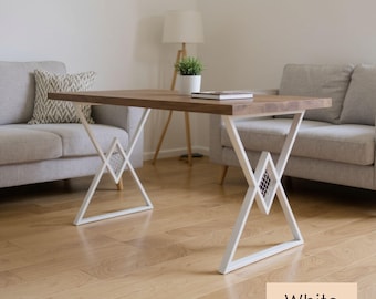 Patas de mesa de metal blanco - Base moderna con estructura en X, patas geométricas de acero para mesa de comedor, soporte de mesa hecho a mano