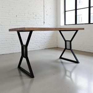 Industrial X Metal Table Legs, Black Steel Frame Base with Mesh Detail for Dining or Office Table