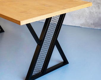 Patas de mesa de metal inclinadas, base de acero negro en forma de X con panel de malla, diseño industrial moderno para mesa de comedor / Juego de 2 patas