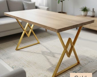 Patas de mesa de metal dorado - Base moderna con estructura en X, patas de acero hechas a mano para mesa de comedor, base geométrica de diseño