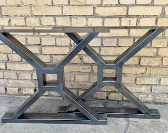 Clear Coated Steel Table Legs - Industrial X Frame Metal Base, Heavy-Duty Lacquered Legs