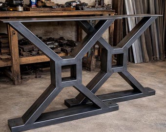 Klar Lackierte Stahl Tischbeine - Skulpturale X Metall Basis