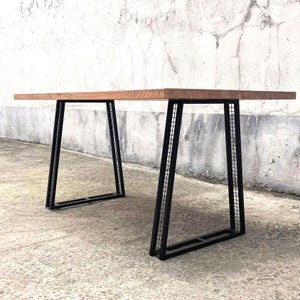 Trapezoid Metal Table Legs with Mesh, Black Steel Furniture Base for Dining or Office Table, Modern Industrial Design