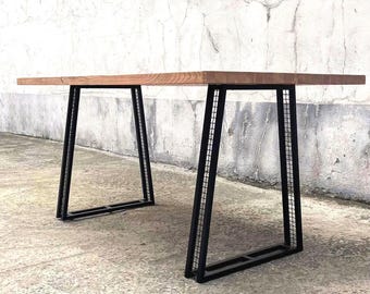Patas de mesa trapezoidales de metal con malla, base de acero negro para mesa de comedor u oficina, diseño industrial moderno.