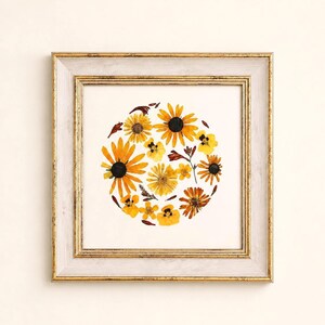 Real Pressed Yellow and Orange flowers, framed shabby chic artwork